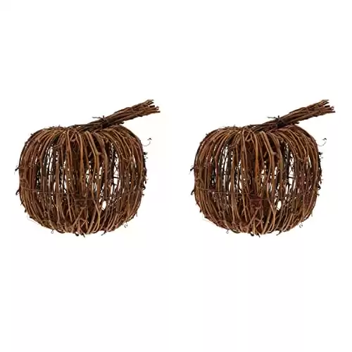 Beavorty 2 Pcs Halloween Decoration Wicker Rattan Pumpkin Festival Party Decor Pumpkin Ornaments Halloween Ball Ornaments Halloween Pumpkin Decor Natural Rattan Wreath Iron Wire Desk Volt