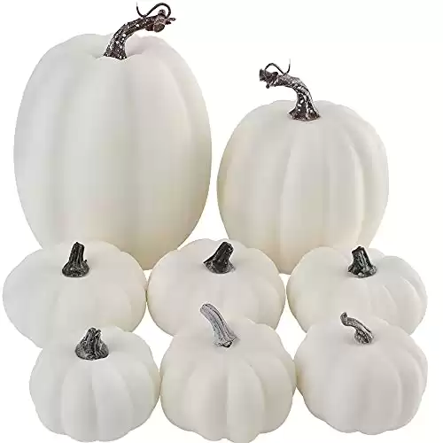 Artmag 8 Pcs Assorted Sizes Harvest White Artificial Pumpkins for Fall Halloween Thanksgiving Decorating Embellishing and Displaying