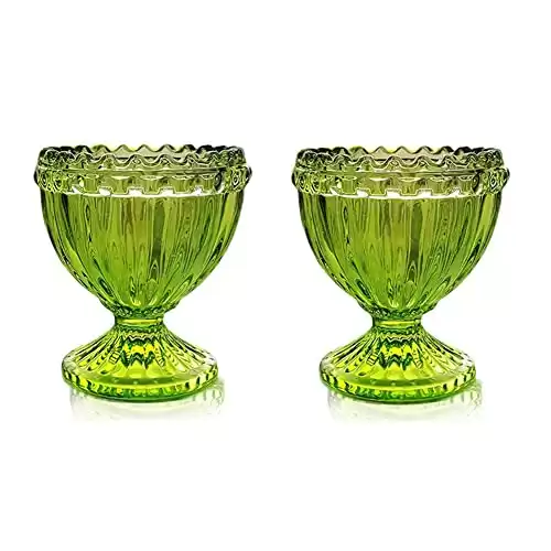 Green Glass Easter Egg Cup for Soft or Hard Boiled Egg Holder - Set of 2 Egg Holders for Breakfast Brunch, Kitchenware, Easter Decoration Egg Cup for Spring Home Party Tableware Decor Favors