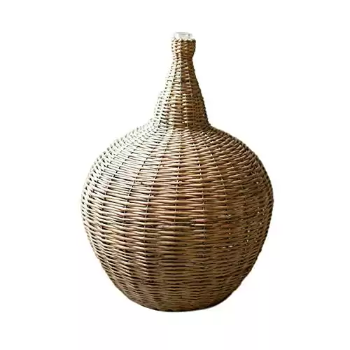 Natural Woven Wicker Wrap Glass Neck Vessel Vase 18 Inch Tall Floral Bottle Jug