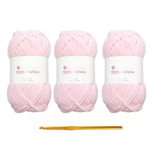 Lerchiyar Soft Chenille for Knitted Blankets,amigurumi Crochet, Fancy Crochet DIY Crafts, Baby Blankets,Knitted Crafts and Toy Dolls. 13-Pink,with 1 Crochet Hook