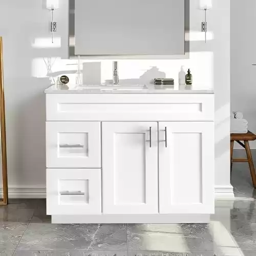 White Shaker Bathroom Vanity Sink Base with Drawers 36 Ready-to-Assemble Cabinet