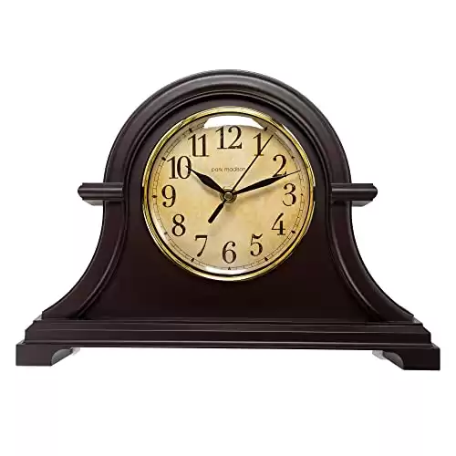 Park Madison Vintage Table Clock Series Mantel Clock,12.5 Inch, Silent Analog Quartz Movement, Mahogany Color (13798)