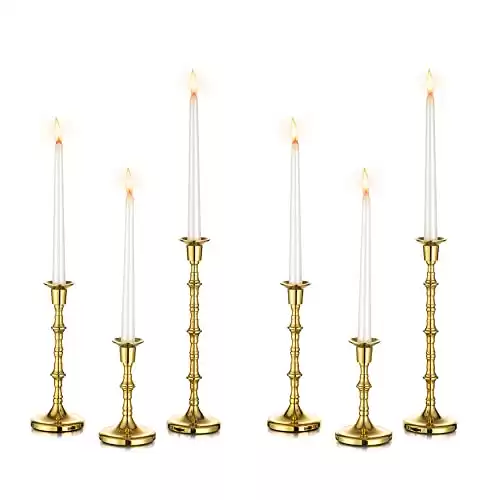 Inweder Vintage Candle Sticks Holder for Tapered Candles Set of 6 Gold Candle Stick Holder Tall Brass Candlesticks Holders for Chrismtmas Wedding Table Centerpiece Party Home Decor Fits 2cm Candles