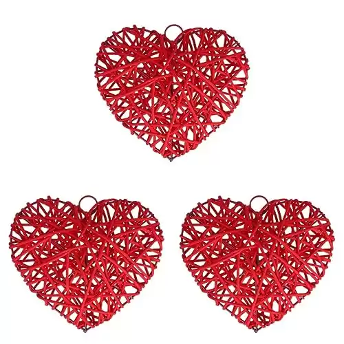 Uonlytech 3pcs Rattan Home Decor Valentines Day Hanging Decor Nativity Decor Rattan Heart Natural Wreath Rattan Decor Natural Home Decor Takraw Bamboo Ornament Heart-Shaped 15c