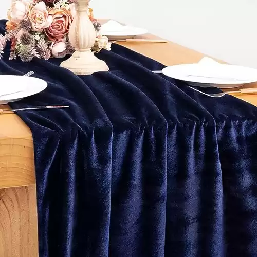 Socomi Navy Blue Velvet Table Runner 20 x 120 Inches 10ft Luxurious Thick Cotton Christmas Thanksgiving Wedding Runner for New Year Bridal Shower