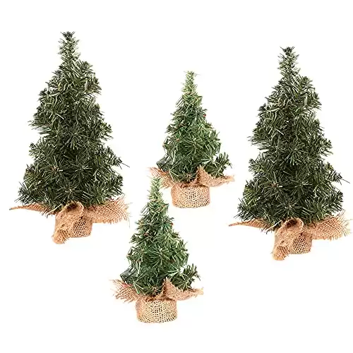 4 Pack Tabletop Mini Christmas Tree, 7.87" / 11.81" Artificial Christmas Tree Miniature Pine Christmas Tree with Linen Base Perfect for Christmas Decorations, Home, Kitchen, Dining Table