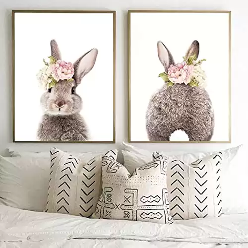 LUHDFYS Minimalist Bunny Rabbit Nursery Wall Canvas Painting Print and Poster Wall Pictures for Living Room Kids Room Decor No Frame (12x16Inch Unframed)