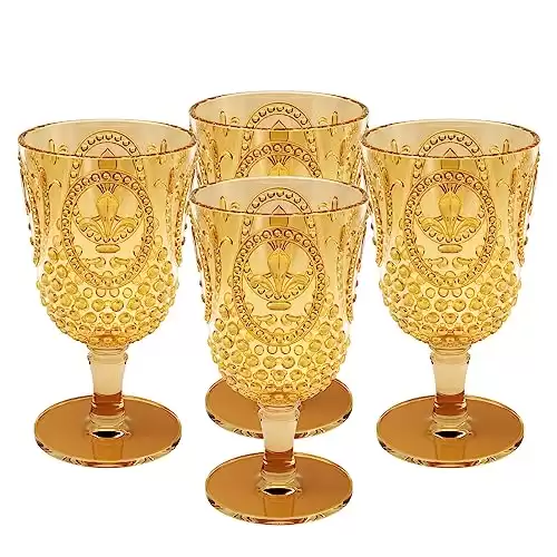 elle decor Acrylic Wine Goblets | Set of 4, 15-Ounce | Unbreakable Acrylic Wine Glasses | Reusable Plastic, Shatterproof Long Stemmed Water Glasses | Bar Drinking Cups (Amber)