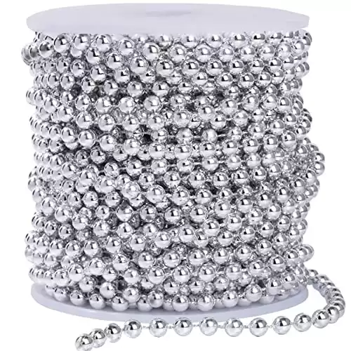 Faux Silver Pearl Beads Garland 6mm Christmas Tree Beads 22 Yards Silver Pearl Strands Spool Pearl String Bead Roll for Wedding Party Christmas Tree Decoration(6mm 22Yards, Silver)