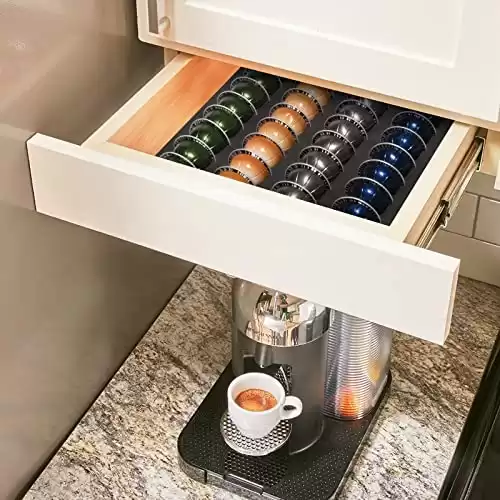 RAMIEYOO Coffee Capsule Storage Drawer Tray,Drawer Insert Organizer Holds 48 Pods Compatible with Nespresso Vertuo Vertuoline Capsules for Kitchen,Home,Office(Waterproof/Washable),Foam,Black