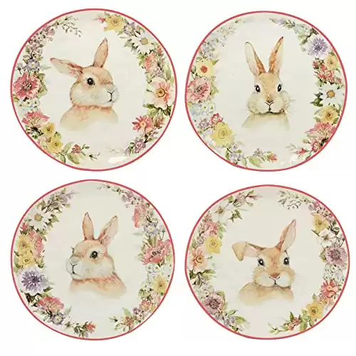 Certified International Easter Garden 8.5" Dessert/Salad Plate, Set of 4 Assorted Designs, Multicolored