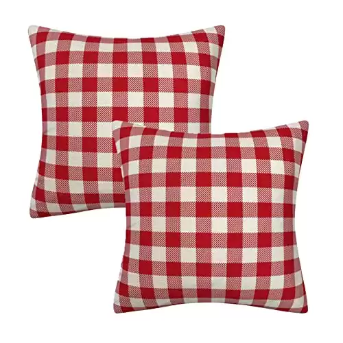 AHAHM Red and White Buffalo Check Plaid Throw Pillow Cover Farmhouse Decorative Throw Pillow Case Indoor Outdoor Cushion Cover Pillowcase for Sofa 18 x 18 Inch Set of 2