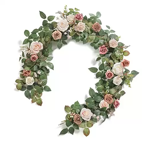 YYHUAWU 6FT Artificial Rose Flower Runner Rustic Flower Garland Mantle Floral Arrangements DIY Wedding Ceremony Backdrop Arch Flowers Table Centerpieces Decorations