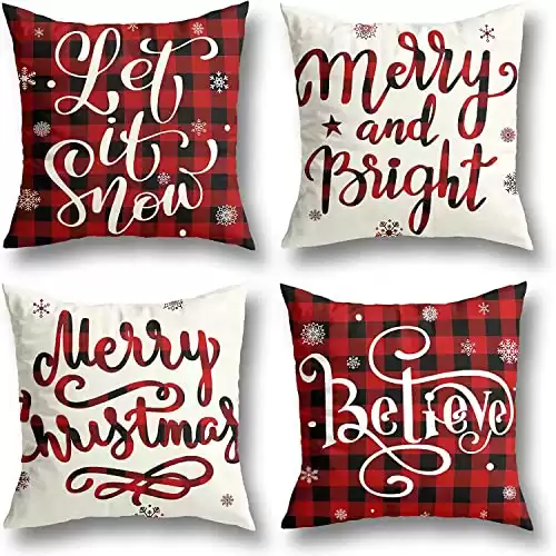 Christmas Decorations Christmas Pillow Covers 20x20 Inches Set of 4 Farmhouse Buffalo Plaid Black and Red Throw Pillow Case Winter Holiday Christmas Decor Home Sofa Couch Cushion Indoor Decorations