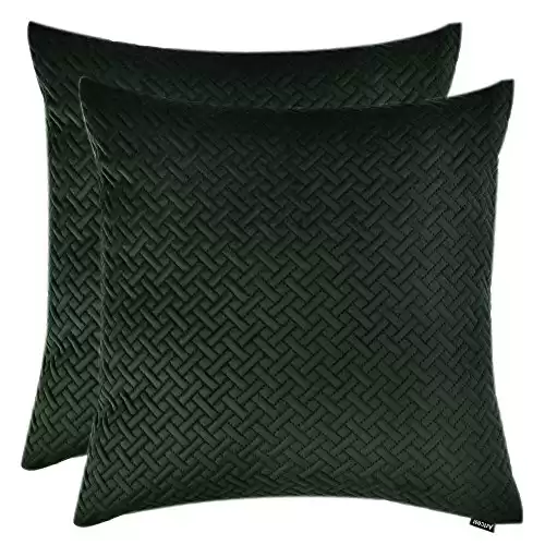 Artcest Set of 2, Decorative Velvet Bed Throw Pillow Case, Sofa Soft Quilted Pattern, Comfortable Couch Cushion Cover, 18"x18" (Dark Green)