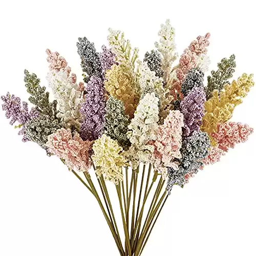 24 Pieces Artificial Baby Breath Flowers Foam Berry Spike Mini Fake Vanilla Flower Faux Bouquet for Wedding Party Indoor Outside Hanging Home Decoration