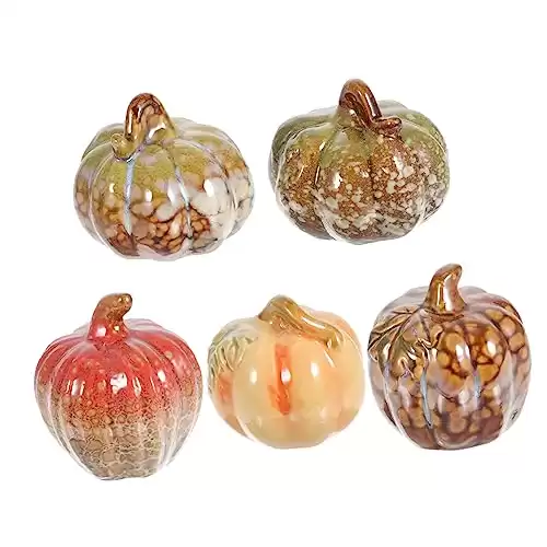 Veemoon 5pcs Ceramic Pumpkin Ornaments Artificiales Para Tiny Pumpkins for Crafts Simulation Pumpkin Decor Desktop Decor Artificial Vegetable Pumpkin for Outdoor Decor