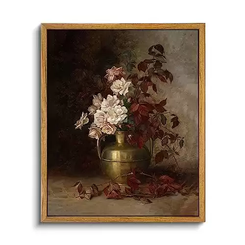 VIYYIEA Vintage Flower Wall Art Room Decor, Framed Canvas Wall Art Botanical Prints, Flower in Vase Wall Painting, Rustic Farmhouse Wall Decor for Bedroom Living Room Bathroom Pictures 9"x11"...