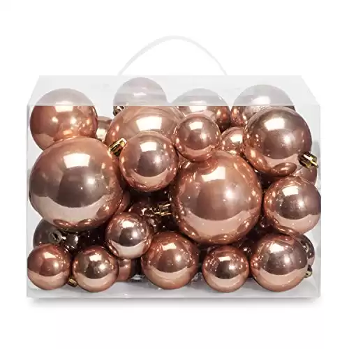 AMS 40ct Christmas Ball Plated Ornaments Tree Collection for Holiday Wedding Party Decoration(40ct Pearl, Rose Gold)