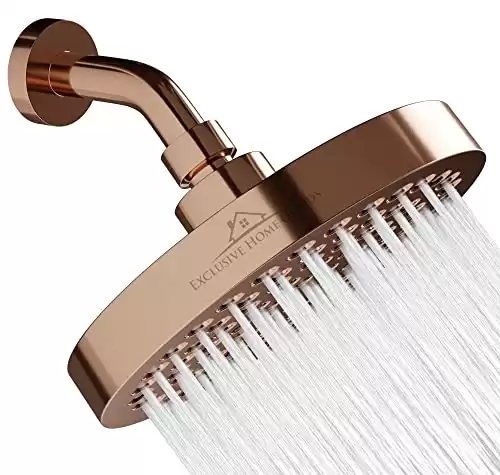 Rainfall Shower Head - 6" High Pressure Shower Heads - 2.5 GPM Shower Heads with Anti-Clog 90 Rubber Jets - 360 Rotation Adjustable Shower Head - Rustproof Bathroom Shower Head - Rose Gold