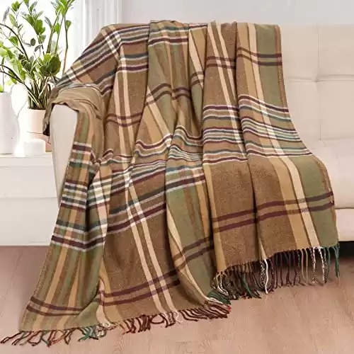 David's Home Buffalo Plaid Throw Blanket- Soft and Lightweight Tartan Herringbone Fringe Blanket for Couch Sofa-Outdoor Blanket Lap Throw with Decorative Tassels,50x60 Inches-Pumpking Orange