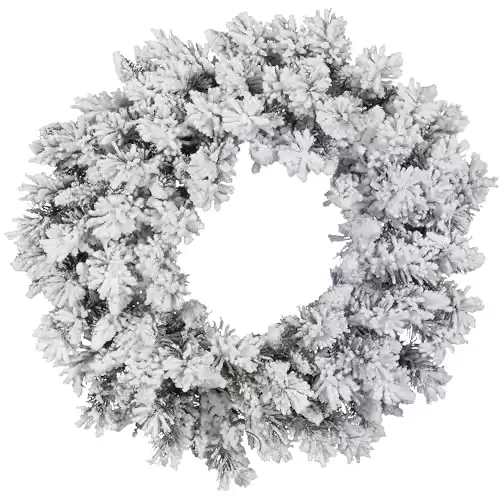 Vickerman 30 Flocked Snow Ridge Artificial Christmas Wreath Unlit Faux Snowy Christmas Wreath Indoor Seasonal Home Wall Decor Reliable and Durable