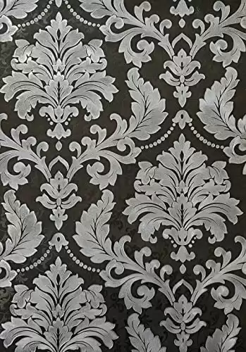 AMINAH DECO Thick Black Silver Damask Wallpaper Embossed Decorative WallCovering Vinyl Waterproof Wall Paper 20.8in x 393.70 in