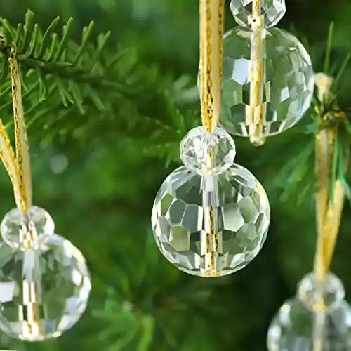 12 Pcs Clear Crystal Glass Christmas Balls Ornaments, 0.87" Mini Prism Ball Christmas Tree Decorations, Hanging Crystal Ornament Clearance for Xmas Wedding Party Home Decor(CLEAR)