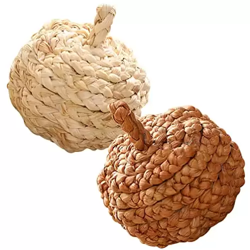 HOMSFOU 2pcs Artificial Pumpkins Straw Woven Pumpkins Harvest Decoration Pumpkins for Fall Thanksgiving Harvest Festival Halloween Holiday Autumn Theme Party Beige Brown