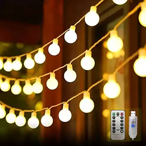 HENABEYTRY Globe String Lights Fairy Lights Plug in 23 ft 50 LED USB Powered Remote Control 8 Modes for Bedroom Balcony Garden Party Christmas Tree Indoor Decoration (Warm White)