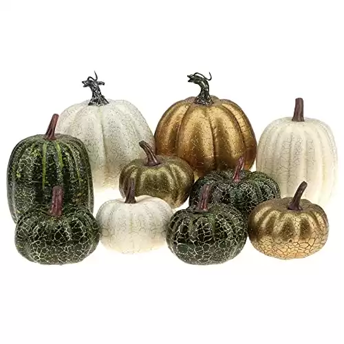 Kepfire 10 Pcs Artificial Fake Pumpkins High-Grade Mixed Color Foam Simulation Fall Autumn Harvest Farmhouse Kitchen Halloween Decorative Random Color