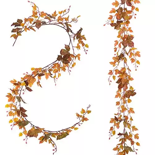 2 Pack Fall Maple Leaf Garland 6.5ft/Piece Artificial Fall Foliage Garland Autumn Decoration for Home Wedding Halloween Party Thanksgiving