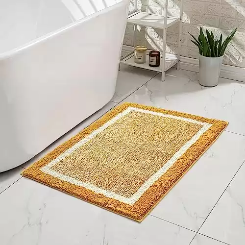 CozeCube Bath mats for Bathroom Non Slip, Fluffy Shaggy Bath Rugs for Bathroom Washable, Extra Soft and Absorbent Microfiber Bath Rugs for Shower Sink, Kitchen Sink, Harvest Gold, 16" x 24"