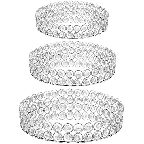 Mumufy 3 Pcs Crystal Jewelry Organizer Tray Crystal Cosmetic Makeup Tray Mirrored Vanity Tray Perfume Holder Round Trinket Display Tray Decor Dresser for Birthday Gift, 7.9'' 9.8''...