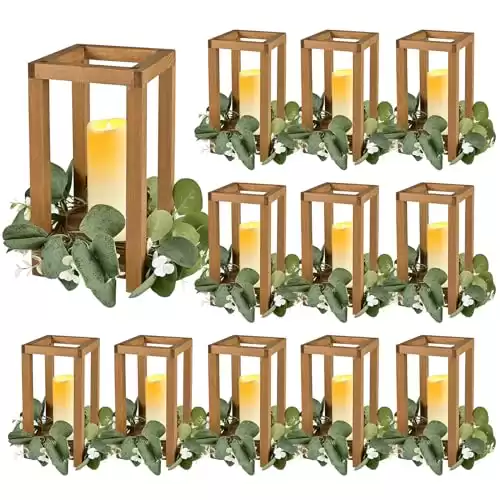 12 PCS Bulk Free Assembly Wedding Lantern Centerpiece for Table Wood Candle Holders Decorations for Farmhouse Home Decor Wooden Rustic DéCor Decorative