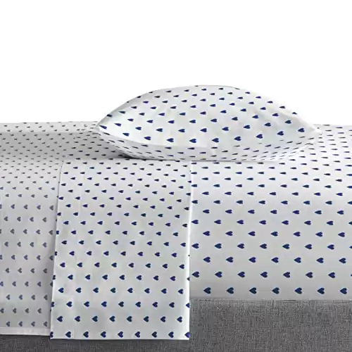 Saturday Park Dark Blue Hearts Luxury Twin Sheet Set - 3 Piece 100% Cotton Bedding - Oeko-TEX Certified