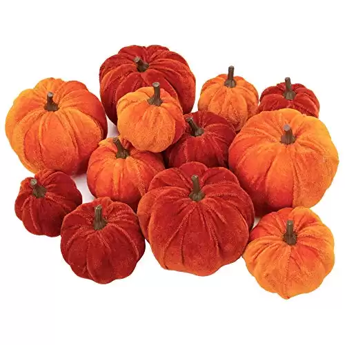 12 Pcs Artificial Pumpkins Velvet Pumpkins with Assorted Sizes Fall Harvest Halloween Decorations Holiday Table Decor Farmhouse Decorations for Home