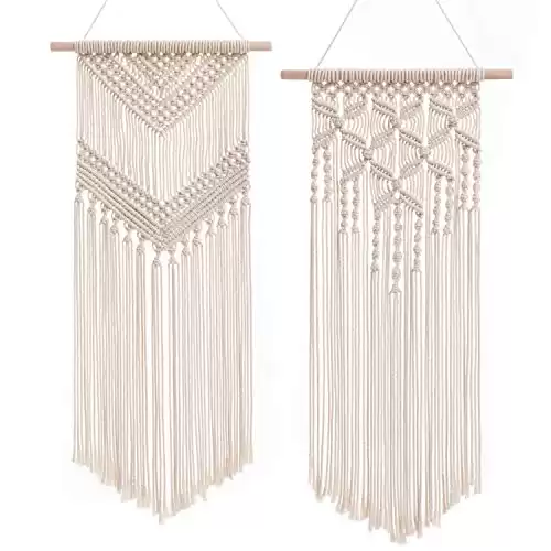 Dahey 2 Pcs Macrame Wall Hanging Decor Woven Wall Art Macrame Tapestry Boho Chic Home Decoration for Apartment Bedroom Nursery Gallery,13" W 27" L and 13''W 29" L