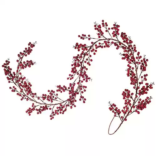 Lvydec Red Berry Garland Christmas Decoration - 6ft Artificial Red Berry Garland with Bendable Stems for Holiday Fireplace Stairs Table Decorations