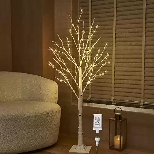 BAOLITVINE Birch Tree with Lights 4FT 200 Fairy Lights, Lighted Trees for Home Wedding Party Christmas Decoration Inside Outdoor