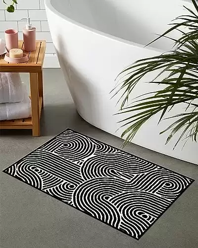 Seavish Bathroom Rugs Non Slip Washable 20"x31" Black and White Bathroom Rugs Absorbent Bath Mat Thin Bathroom Rugs Fit Under Door Boho Decor Rug for Shower Tub Bathroom Entryway Indoor