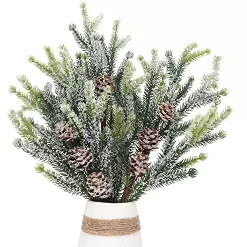 3Pcs Christmas Cypress Pine Picks Frosted Artificial Pine Tree Branches with Pinecones Winter Snow Plants Sprays Holiday Pine Stems Twigs Flower Arrangement Vase Filler Xmas Tree Picks 14.5" Tall...