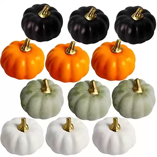 12Pcs Color Artificial Pumpkins Bulk Autumn Decoration Set,Thanksgiving Pumpkin Decorations,Decorative Pumpkins Faux Harvest Fake Mini Foam Pumpkins for Crafts,Fall,Wedding,Home Halloween Party Decor