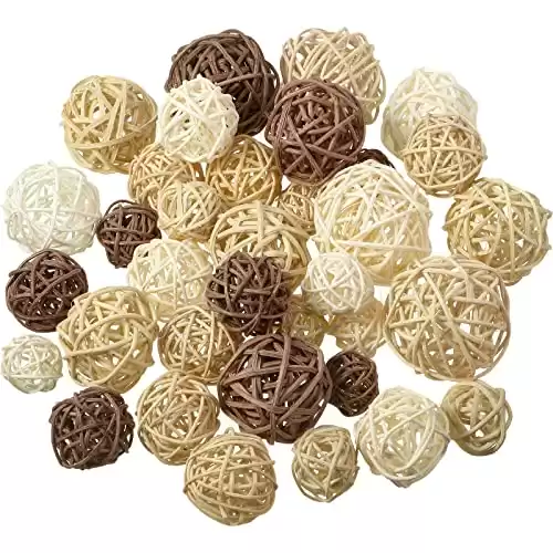 36 Pcs Wicker Rattan Balls Decorative Balls for Centerpiece Bowls Orbs Vase Filler for Valentine's Day Craft, Wedding Party, Potpourri Decor, 4 Sizes(White, Wood Color, Light Tan, Coffee)