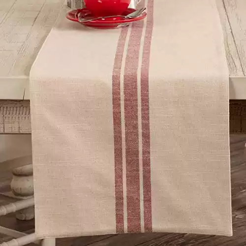 Piper Classics Market Place Red Grain Sack Stripe Table Runner, 13" x 54", Farmhouse Style, Red and Cream Tabletop Décor