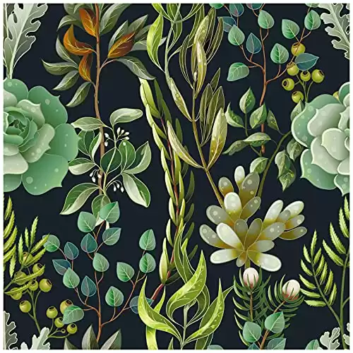 HAOKHOME 93105 Forest Peel and Stick Wallpaper Tropical Succulents for Bedroom Navy/Green Removable Wall Decorations 17.7in x 9.8ft