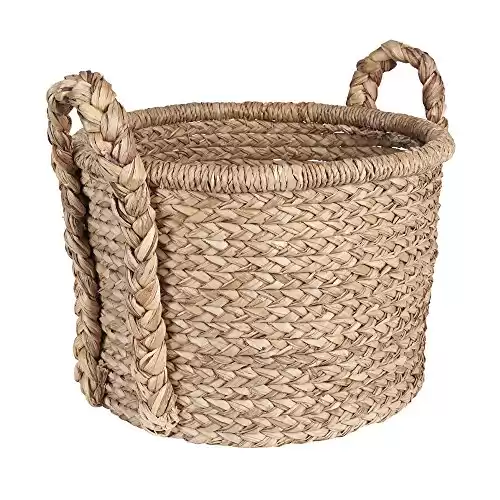 Household Essentials Large Wicker Floor Storage Basket with Braided Handle, Light Brown 19''x 25''