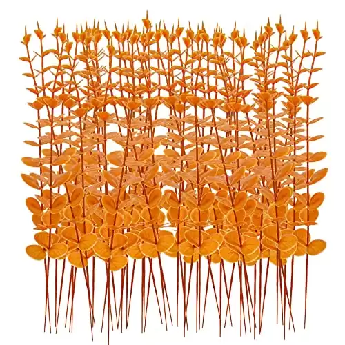 XEOLIAN 48pcs Artificial Eucalyptus Leaves Fake Eucalyptus Stems Faux Greenery Branches Wedding Centerpiece Flower Floral Arrangement Farmhouse Home Eucalyptus Garland Decor (Gold)