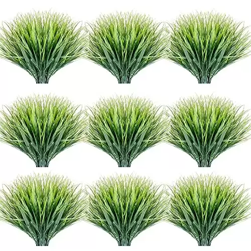 JEMONG 30 Bundles Artificial Grasses Outdoor UV Resistant Fake Grasses No Fade Faux Plastic Plants Garden Porch Window Box Decorating